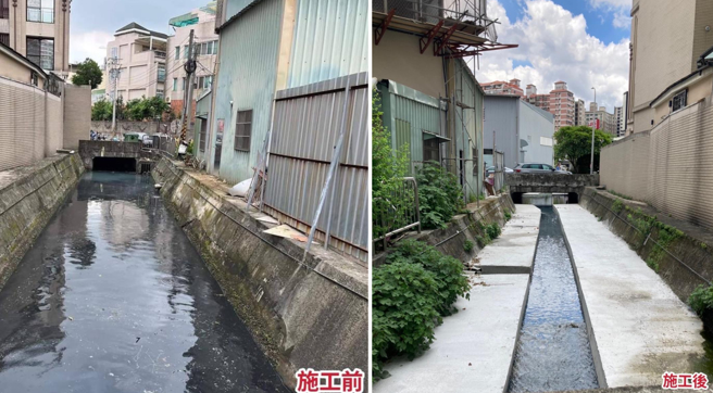南屯路2段900巷内排水沟经常飘出恶臭，已完成沟中沟工法改善。（朱暖英提供）