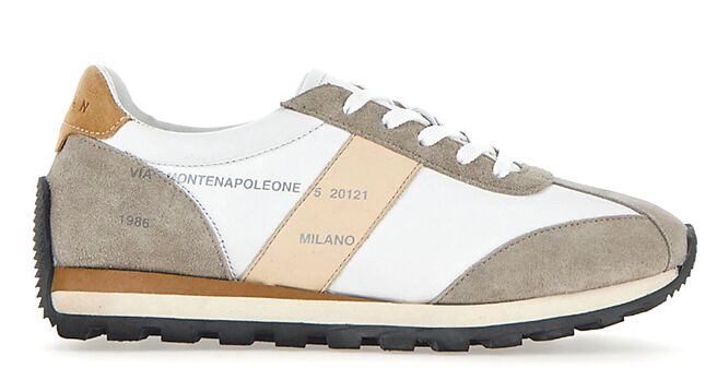 HOGAN 86er白色拼接浅灰色皮革女士休閒鞋，2万1000元。（HOGAN提供）