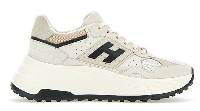 HOGAN Hi-Fi燕麦白色拼接黑色皮革女士休閒鞋，2万3000元。（HOGAN提供）