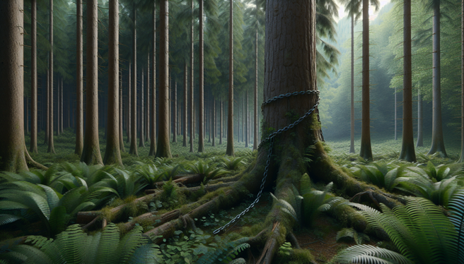 印度一處森林中被發現有一名美國籍女子被鐵鍊鎖在樹上，且長達40天沒有進食，身體嚴重脫水。（示意圖／AI生成圖）