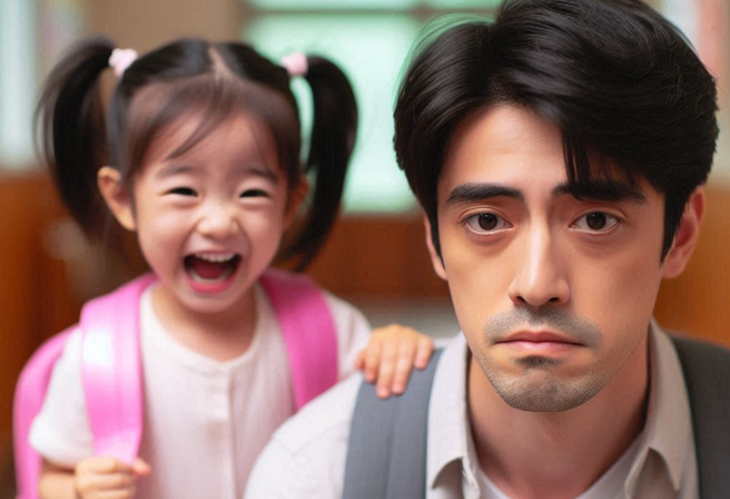 一位家长表示，女儿第一天上幼稚园竟然完全没有吵闹，让他有一股失落感，但过来人解释，小朋友第一天搞不清楚状况，之后听到上学等关键字很有可能就会哭闹了。（示意图／AI生成）