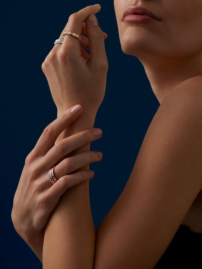 蕭邦在七夕情人節推薦Ice Cube對戒。（CHOPARD提供）