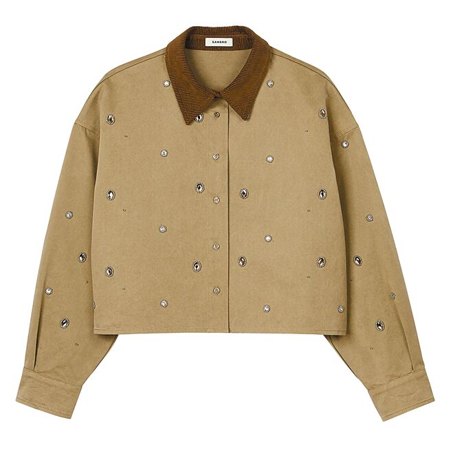 Sandro棕色水钻撞色衬衫，价格店洽。（Sandro提供）