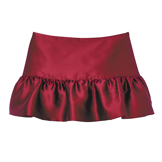 Sandro酒红色缎面短裙，8590元。（Sandro提供）