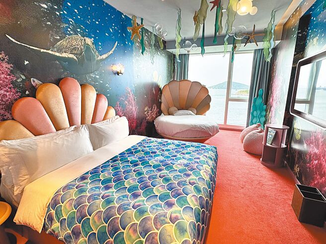 充滿海洋風情的親子主題房很有療癒感。（富麗敦海洋公園酒店提供）