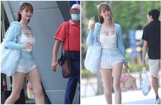 短今低胸背心泄傲人车头灯 「边走边晃」路边阿伯疑惑表情成亮点