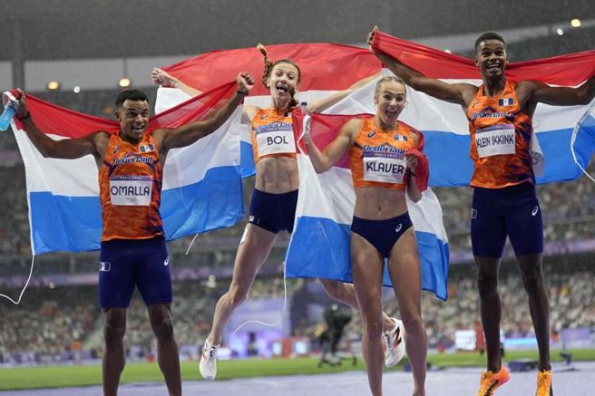荷蘭田徑隊勇奪混合接力金牌。（美聯社）