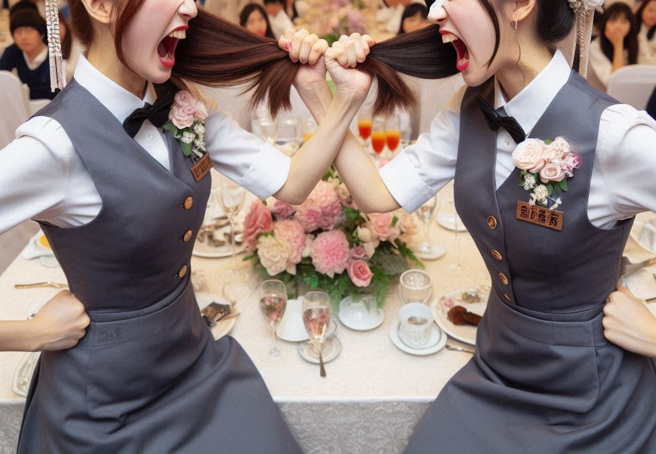 女人的战争！见仇家美美赴婚宴 她朝脸猛喷辣椒水「整罐油漆倒头上」。(此图由AI生成)