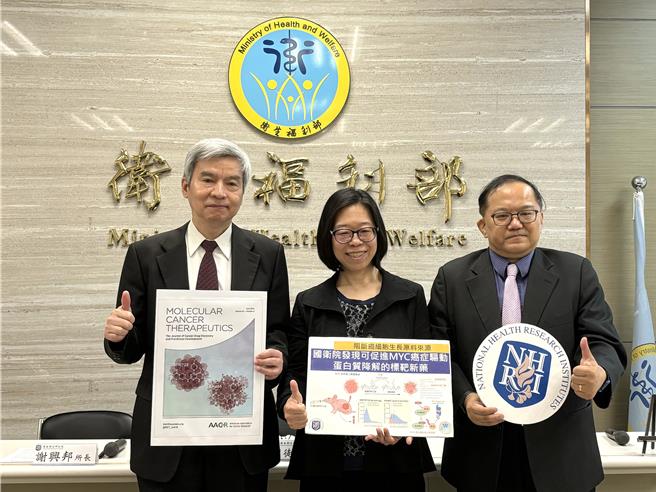 国卫院今（5）日公布新抗癌标靶药物，能促进MYC蛋白质降解、抑制肿瘤，促使癌细胞凋亡，对癌症治疗具极大助益。（李念庭摄）