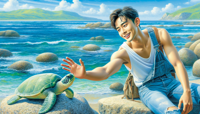 喜见绿蠵龟在礁岩上吃绿藻，手贱男竟触碰多次恐害命，惨遭法办结果曝光。（示意图、与本案无关／AI生成）