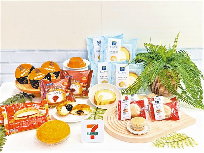 7-11甜点品牌LADEARS开卖各式甜食让情侣共享，新品「北海道生乳卷」与「红乌龙达克瓦兹」分别为59元、65元。（7-11提供）