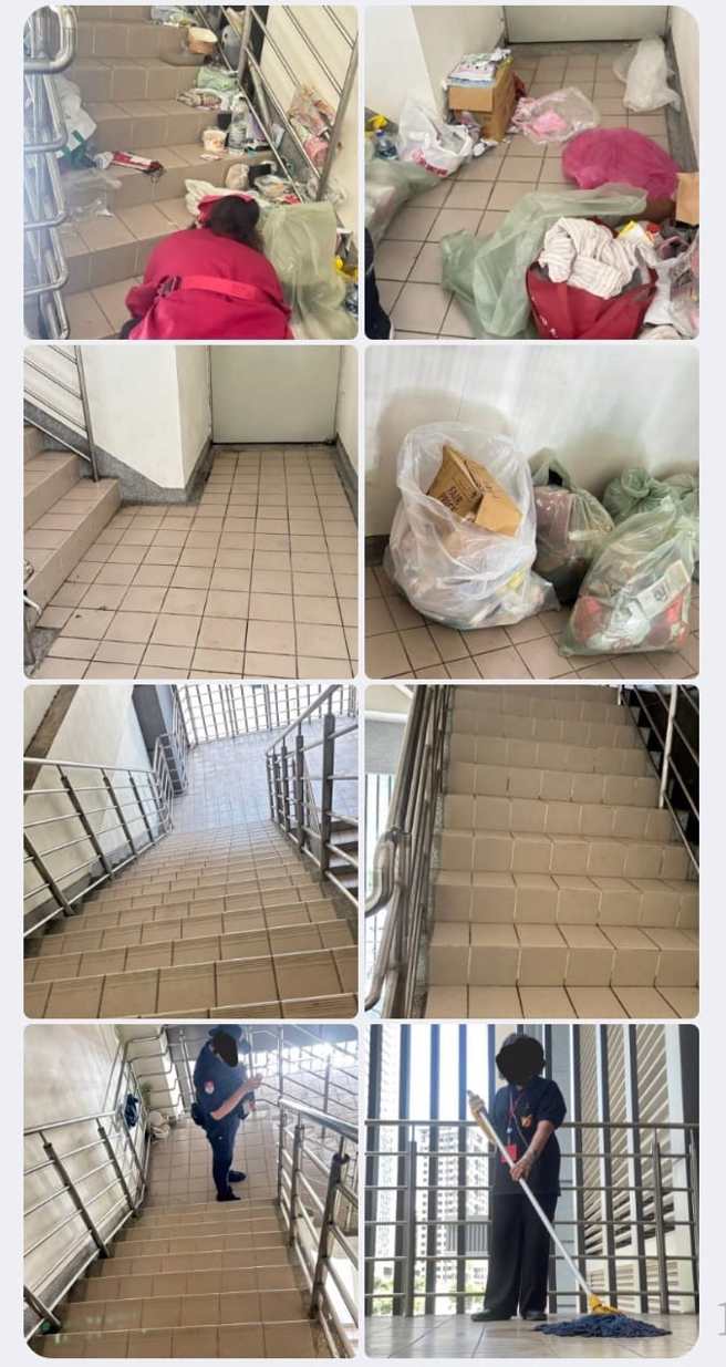 楼梯间堆满杂物。（图／翻摄自林口大家庭LinKou-Family脸书社团）