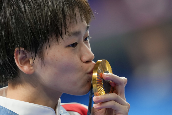 全紅嬋被隊友陳芋汐爆料，天生怕水又恐高。（美聯社）