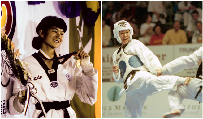 1988年漢城奧運會，女子跆拳道選手陳怡安在跆拳道示範賽中，贏得中華隊第一面金牌。（圖／中時資料照）