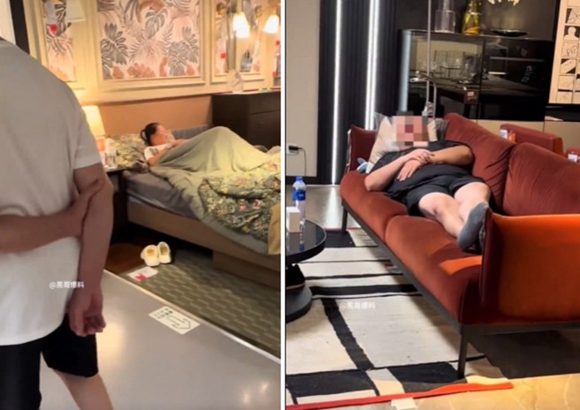 大陆一间连锁家具大卖场，一堆民眾到场内吹冷气睡觉。（图／翻摄微博）