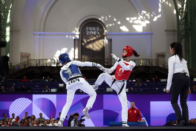 羅嘉翎是新北三芝人，8日巴黎奧運跆拳道女子57公斤級出賽，因帶傷敗北止步16強。(杜宜諳攝)