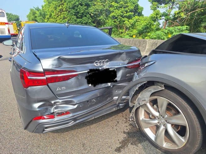 昨（8日）上午7時47分，國道3號南向40公里土城路段發生一起連環車禍。（圖警方提供／簡銘柱翻攝）