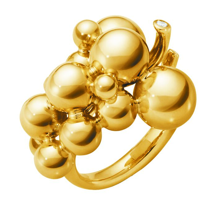 喬治傑生月光葡萄Moonlight Grapes黃K金鑲鑽戒指。（Georg Jensen提供）