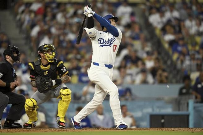 道奇大谷翔平轰出全垒打。（美联社）