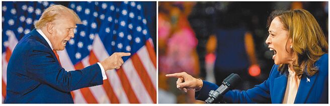 美国共和党总统候选人川普（左）与美国副总统贺锦丽（右）8日同意于9月10日在美国广播公司新闻网（ABC）进行大选辩论。（路透）