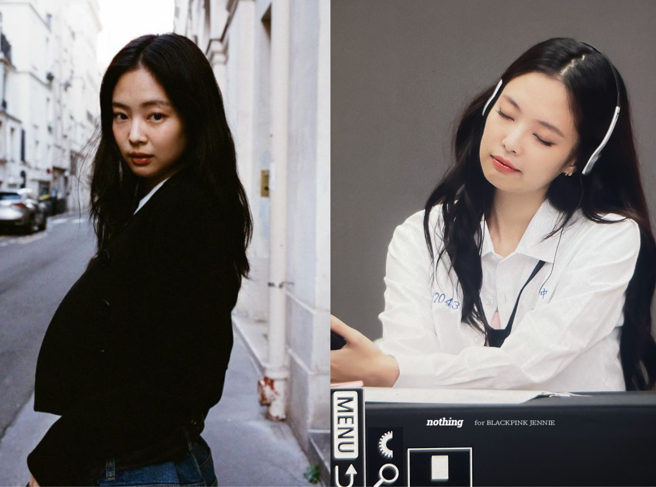 Jennie穿上粉絲準備的鳳南高中制服。（圖／翻攝自Jennie IG、X@nothing_0116）