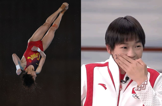 奧運期間，台灣民眾對大陸跳水選手全紅嬋的「水花消失術」及媒體應答討論不斷。（合成圖／中新社、翻攝自微博）