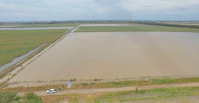 褒忠鄉有才寮大排旁1100公頃台糖地加高田埂及設置水門，凱米颱風來襲時發揮在地滯洪功能，460萬噸雨水被蓄留在農田內，景象十分壯觀。（第五河川署提供／周麗蘭雲林傳真）