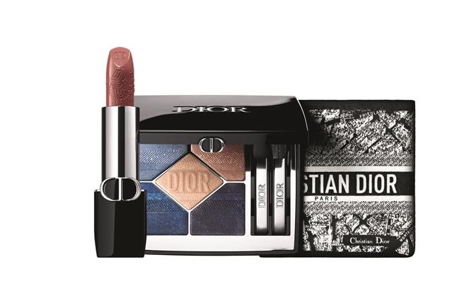 全新《迪奧經典五色眼影 巴黎地圖》＃173 巴黎凱旋門與《迪奧藍星唇膏 巴黎地圖》＃326 香榭玫瑰色選。（Dior提供／黃唯淯台北傳真）