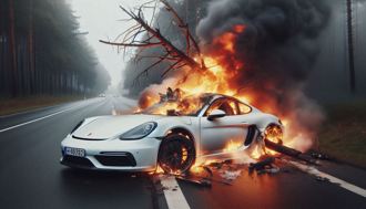 保時捷718車禍失控撞路樹　瞬間爆炸起火！駕駛當場燒成焦屍