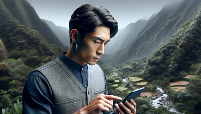 一位男子到泰国深山旅游时，发现手机有满格5G讯号。（示意图／AI生成）