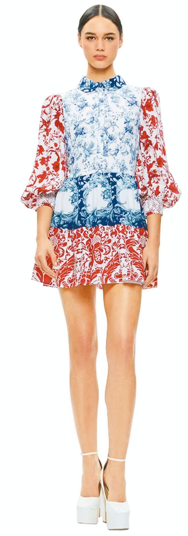 SOGO復興館Alice＆Olivia PAULIE花卉蓬蓬袖迷你連衣裙，原價1萬8900元、特價9450元。（SOGO提供）