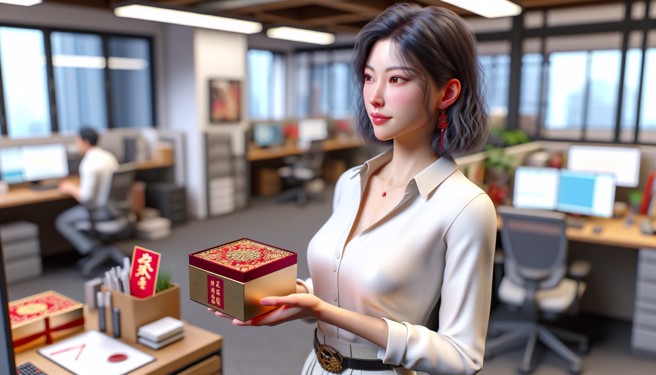 一位女子收到同事的喜饼后，得知要回送红包相当苦恼。（示意图／AI生成）