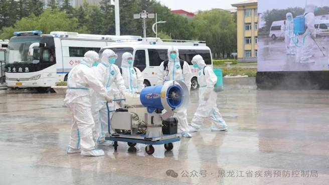 图为黑龙江近期进行「不明原因肺炎」应急演练 。（图／黑龙江疾控局）