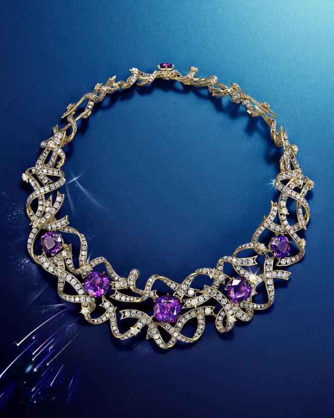 TIFFANY Blue Book系列「蒼穹萬象」流光星彩（Shooting Star）紫水晶鑽石項鍊。（Tiffany &amp; Co.提供）
