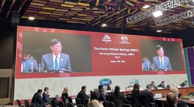 经济部次长陈正祺出席APEC第14届能源部长会议，并于三项大会主题议程发言。图／经济部提供