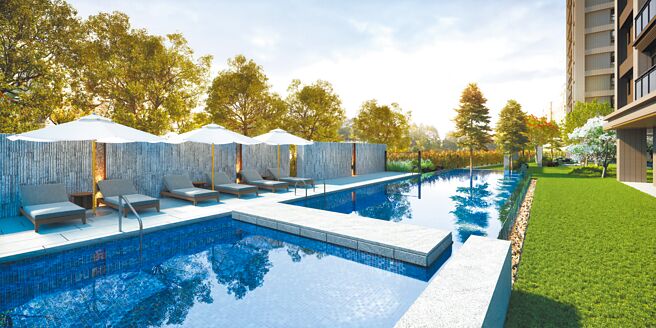 「鄉林雲峰」規畫有泳池、KTV、健身中心、撞球、烤肉區、露營區、槌球區等老、中、青三代會用得到的全齡化公設。（鄉林提供）