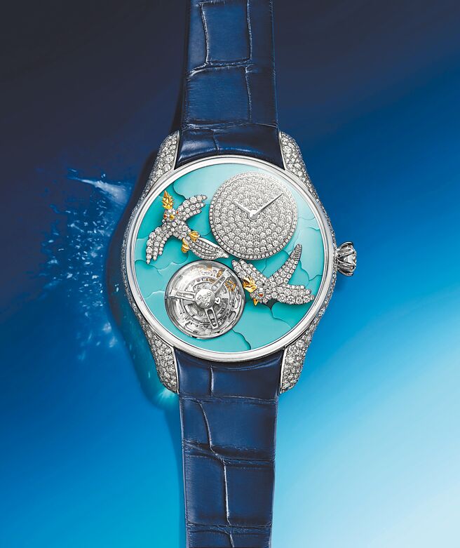 Schlumberger by Tiffany & Co.翱翔鳥藍寶石鑽石陀飛輪珠寶表。（Tiffany & Co.提供）