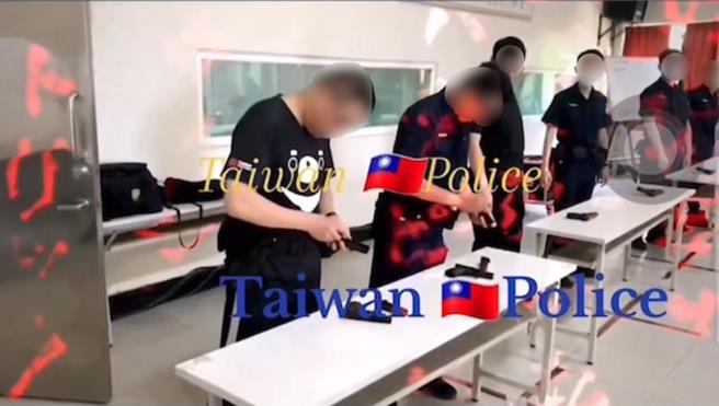 近日網路流傳1段員警打靶訓練的畫面，內容指出疑似台中市警察局霧峰分局員警將勤教與打靶訓練畫面傳給外籍女友，更PO上社群軟體「抖音」；霧峰警分局18日澄清，霧峰分局編號為「8」開頭，該員應屬編號開頭為「14」的和平分局。（圖片翻攝「抖音」）