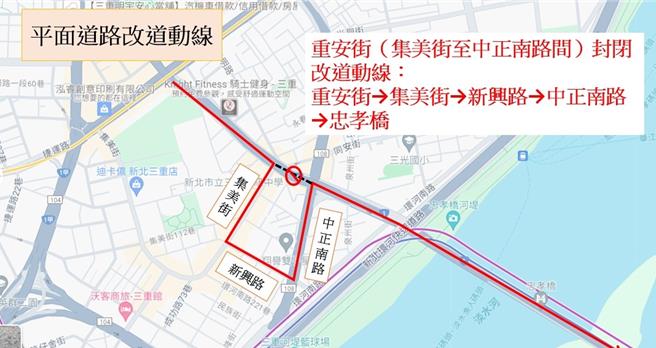 台1線高架橋及修復工程期間，平面道路。（呂健豪翻攝）