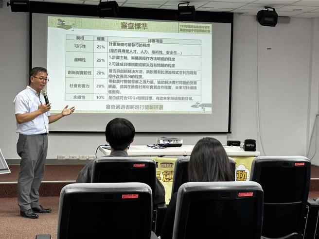 傳動經營管理顧問公司總經理魏彰志說明「113年苗栗地區農村青年創新好點子行動獎勵計畫」徵件活動計畫。圖／業者提供