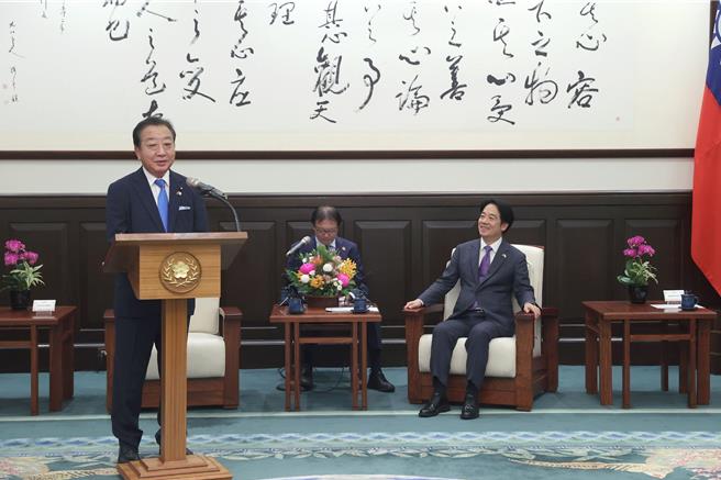 赖清德总统今天接见日本前首相野田佳彦访问团。(总统府提供)