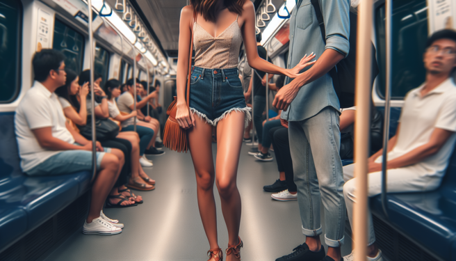 阿德（化名）利用车厢内人潮拥挤的情况，对未成年女子袭臀。（示意图、与本案无关／AI生成）