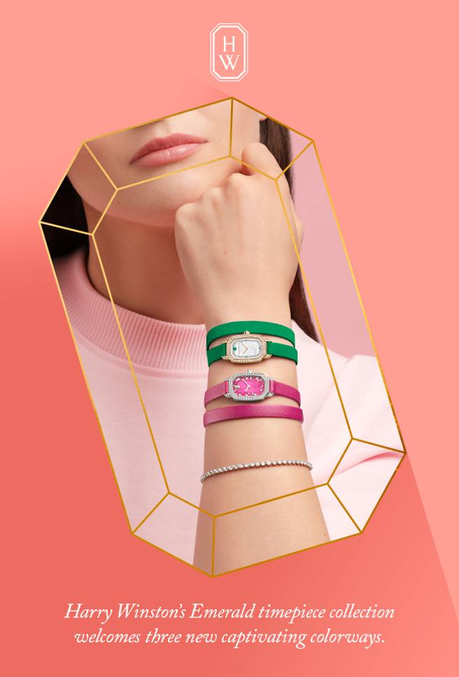 海瑞溫斯頓印記Emerald系列珠寶表，讓女人的手腕變得更加性感。（Harry Winston提供）