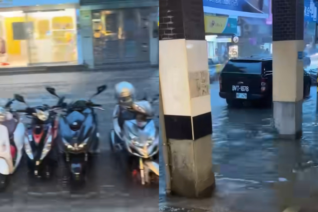 23日下午大雷雨，公館路邊也出現淹積水的情況。（翻攝自爆料公社）