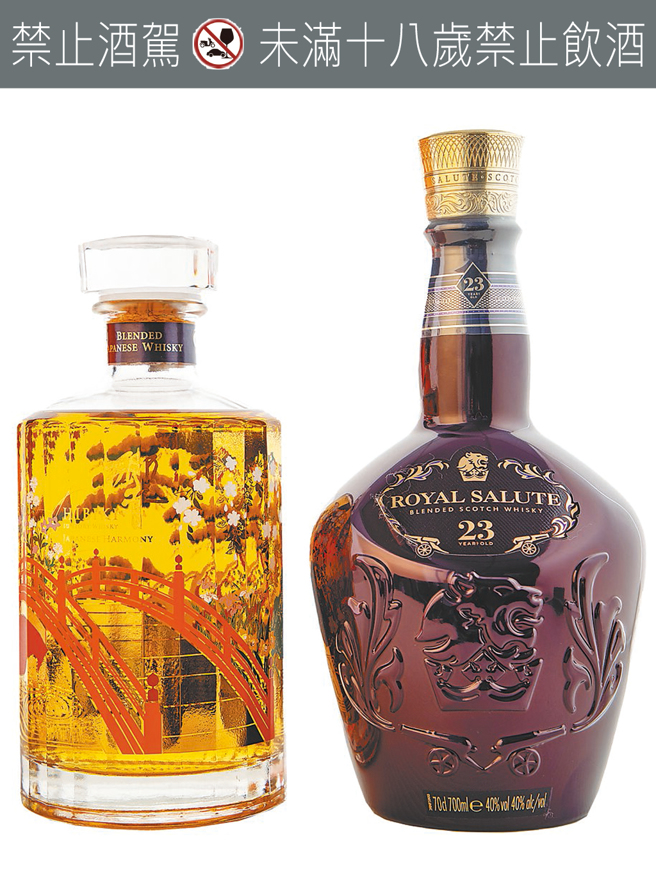 「金威獎」素人盲測加碼「日蘇威士忌PK大賽」，日威「響」（左）擊敗蘇威「皇家禮炮」。（石智中攝）