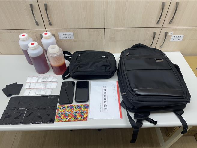 警方查獲依托咪酯倉庫，查扣到煙油、K他命等證物。（翻攝照片／林郁平台北傳真））