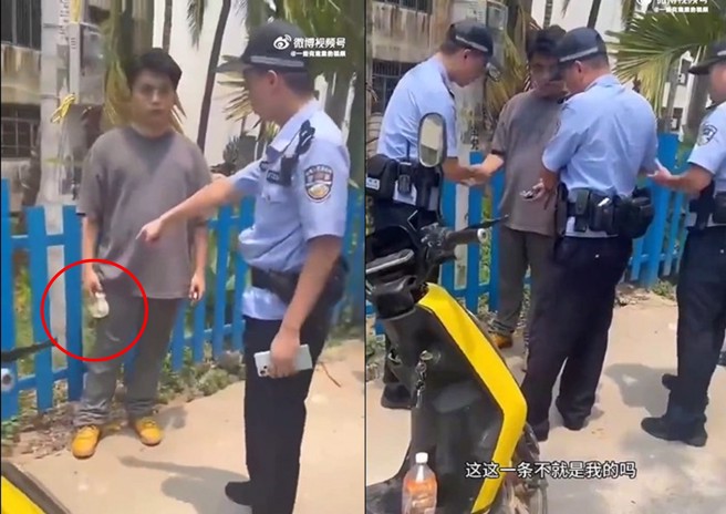 光天化日下逮到内衣大盗，警搜身掏出内裤，旁边女子大喊：这一条就是我的！（图／翻摄微博）