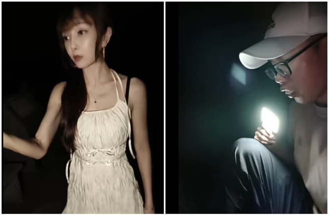 胡文英半夜到有「全台第一阴尸路」的巴拉卡公路直播，过程中邓佳华疑似卡到阴。（图／胡文英脸书）