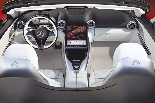 座舱以MANUFAKTUR Exclusive水晶白皮革覆盖仪表台、门板和座椅。（Mercedes-Benz提供）