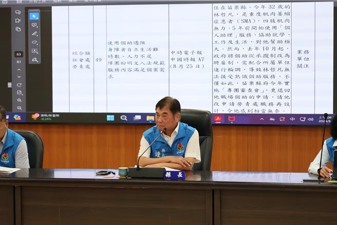 苗栗县长锺东锦在27日的县务会议中通过再度提高生育津贴额度为每名新生儿2万元。（谢明俊摄）